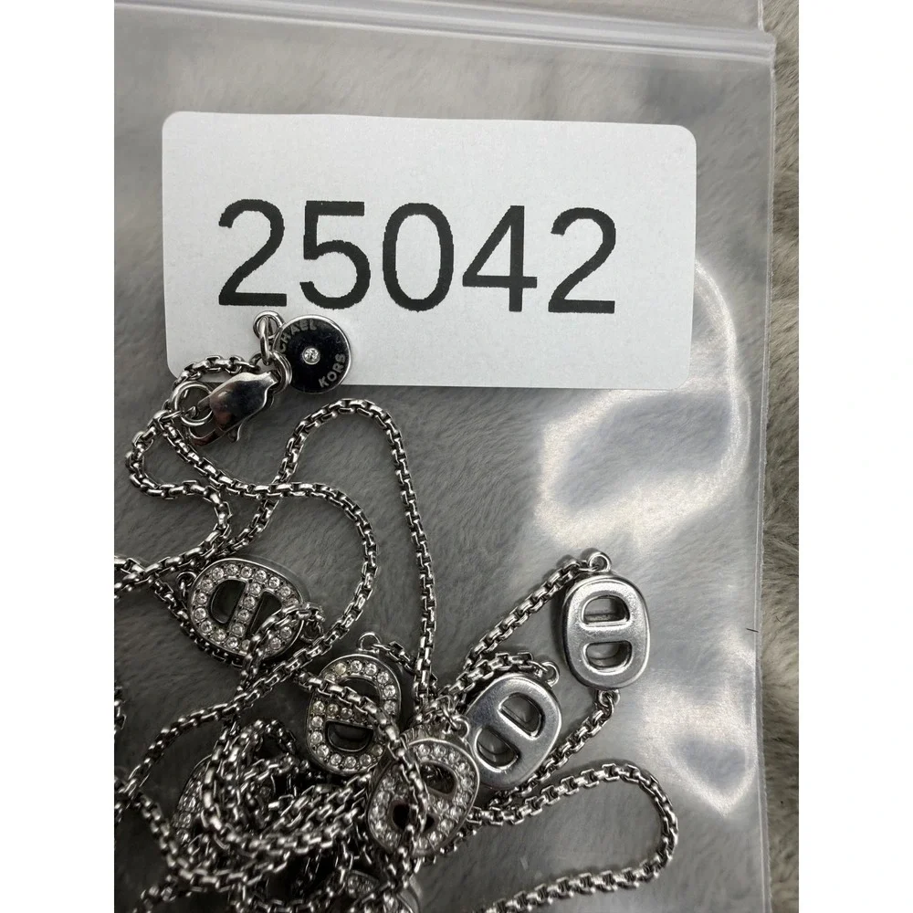 Michael Kors Necklace Silver Rhinestone Station Chain 34in READ
